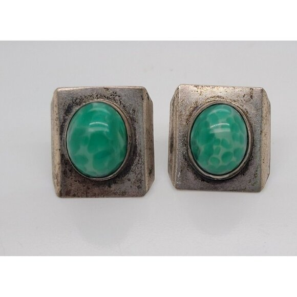 VTG Taxco Mexico Sterling Silver & Peking Glass Screw Back Artisan Earrings! 123 - Picture 8 of 8